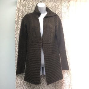 EILLEN FISHER Italian Wool Opened Cardigan Green